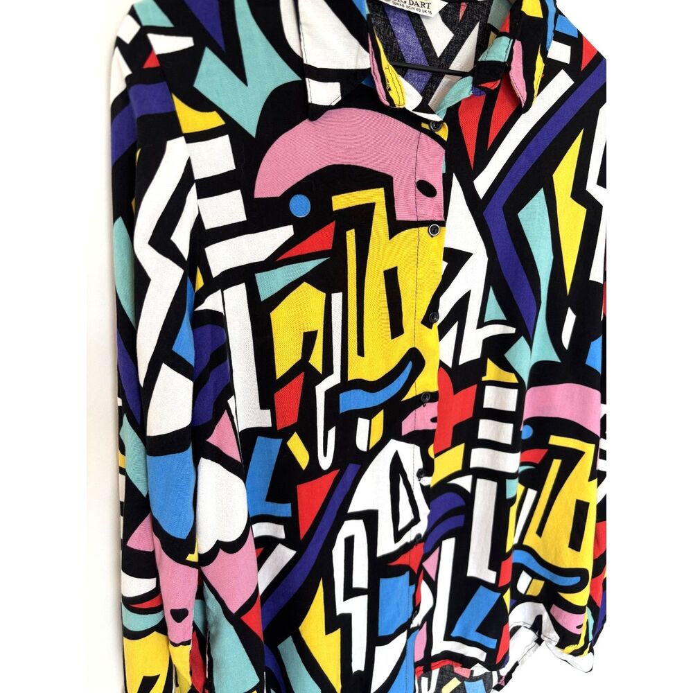 Big Dart Women's Long Sleeve Colorblock Modern Art Patterned Button Down Size L - Picture 3 of 4